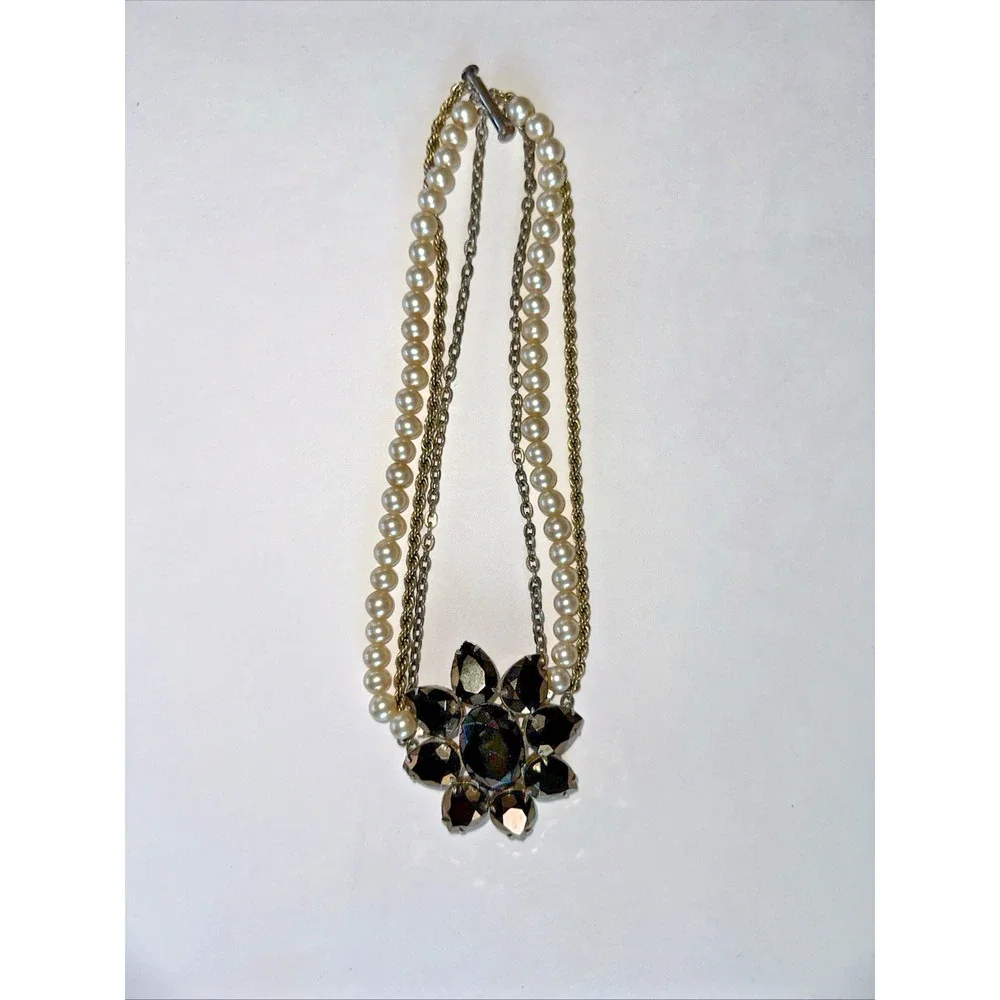 Unbranded Statement Necklace Women OS Gold Silver Pearl Black Crystal Excellent